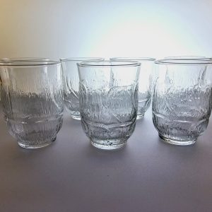 7 st Arcoroc France Fleur – vintage dricksglas 10 cm med reliefmönster i pressgl