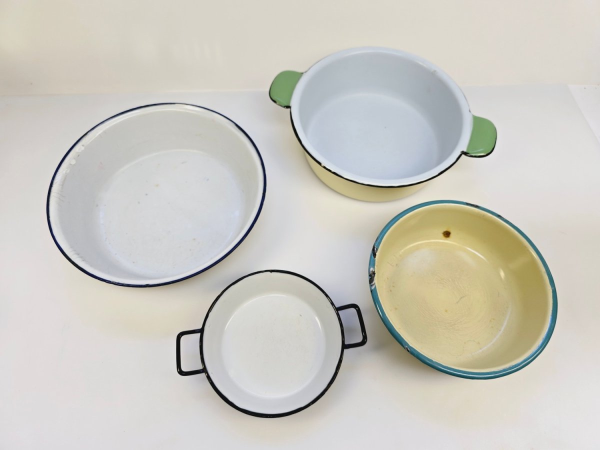 4 st emaljerade kärl från Kockums Sweden – vintage original i klassiska färger - Bild 3