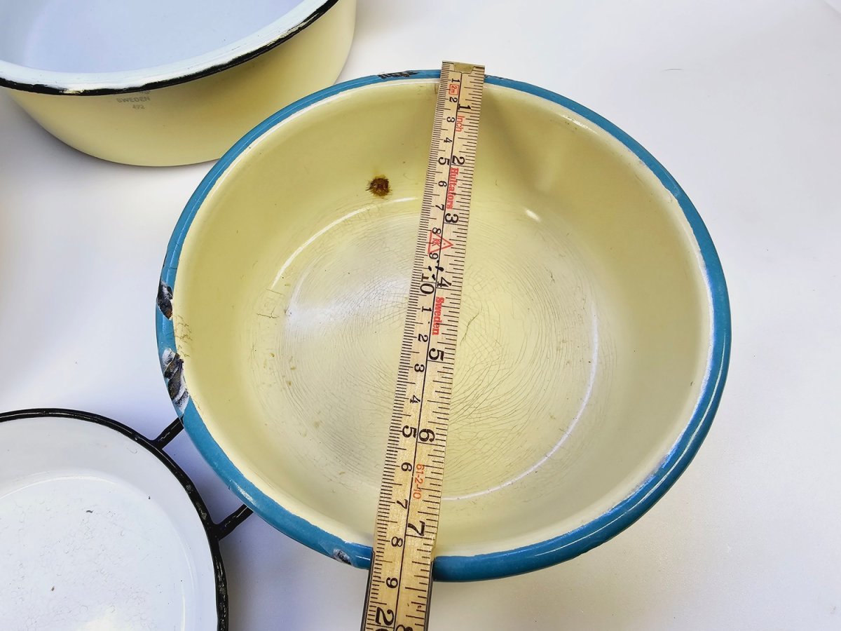 4 st emaljerade kärl från Kockums Sweden – vintage original i klassiska färger - Bild 8